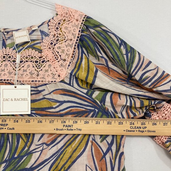 New Zac & Rachel XL Colorful Lace Detail Square Neck Cottgecore Feminine Blouse - Picture 5 of 10
